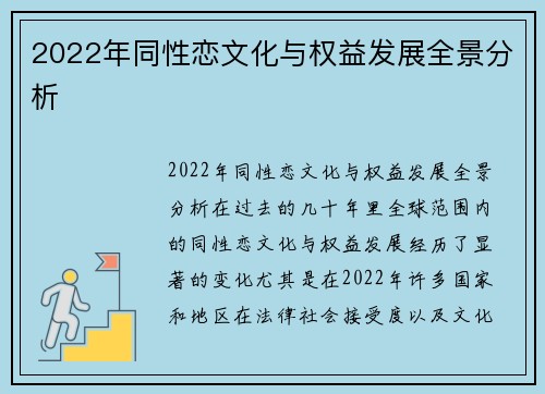 2022年同性恋文化与权益发展全景分析